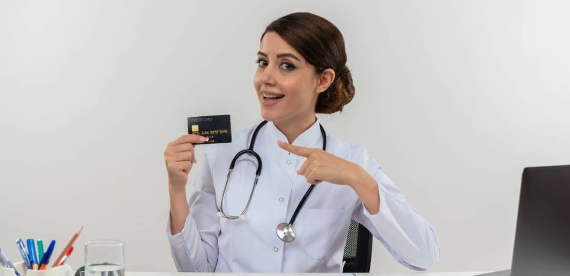 Doctor holding card